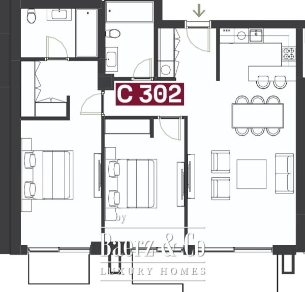 Floor Plan 1 - Porto Montenegro Vero & Versa - Vero - Two Bedroom Apartment - Two Bedroom Apartment in Vero Building