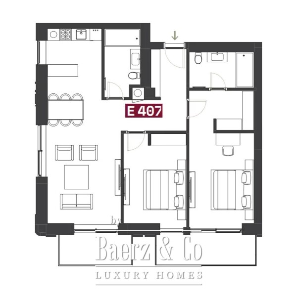 Floor Plan 1 - Porto Montenegro Vero & Versa - Versa - Two Bedroom Apartment - Two Bedroom Apartment in Versa Building